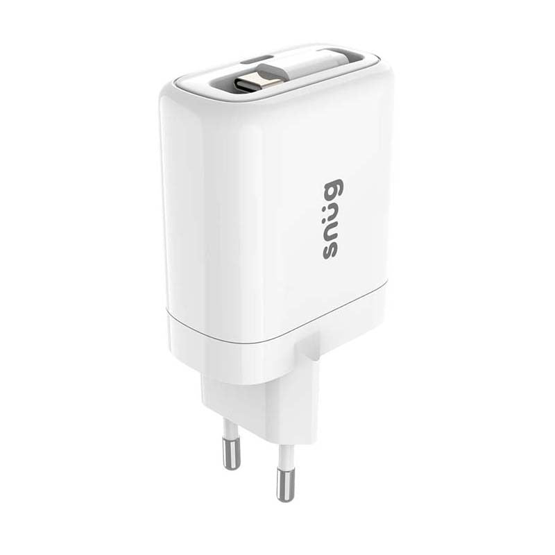 Snug 1 Port PD Charger With Retractable Cable 25W - White - White