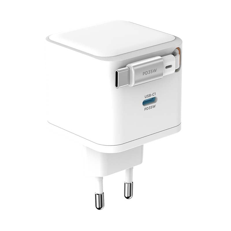 Snug 1 Port PD Charger With Retractable Cable 35W - White - White