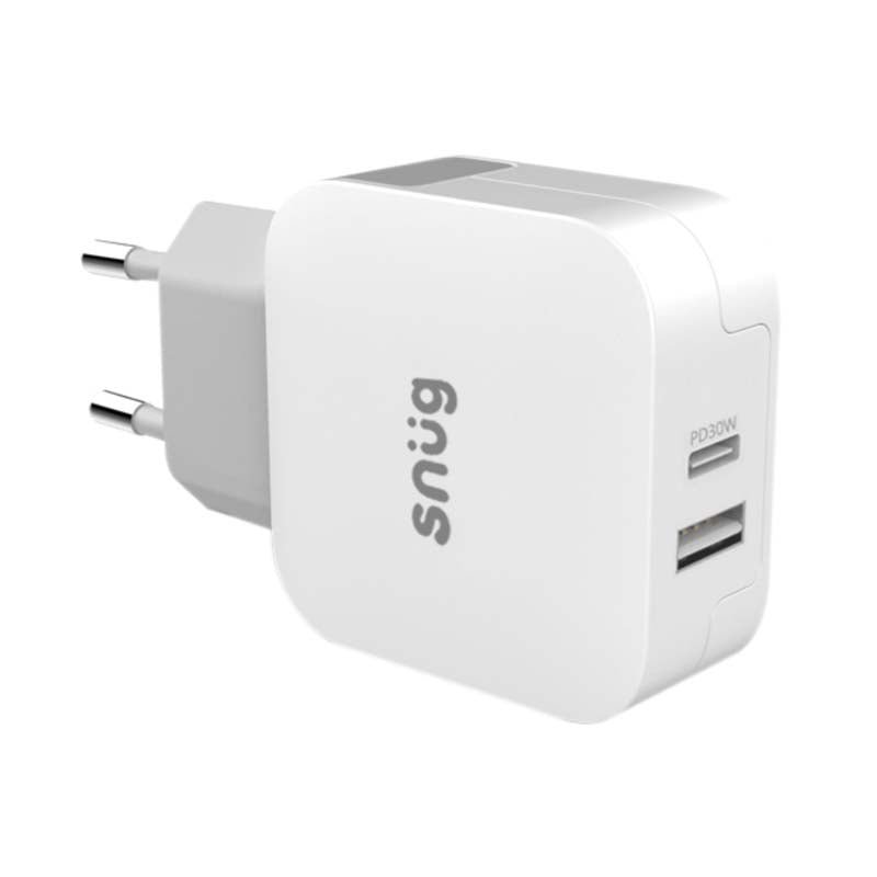 Snug 2 Port PD 30W Wall Charging Adapter - White - White