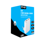 Snug 2 Port PD GaN Slim Wall Charger 45W - White - White
