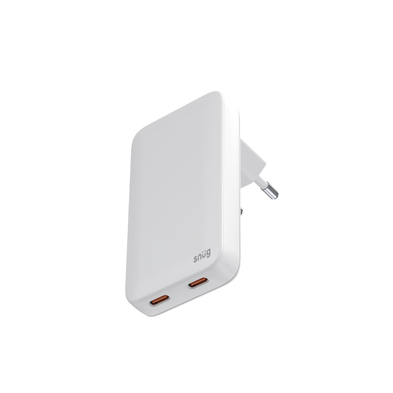 Snug 2 Port PD GaN Slim Wall Charger 65W - White - White