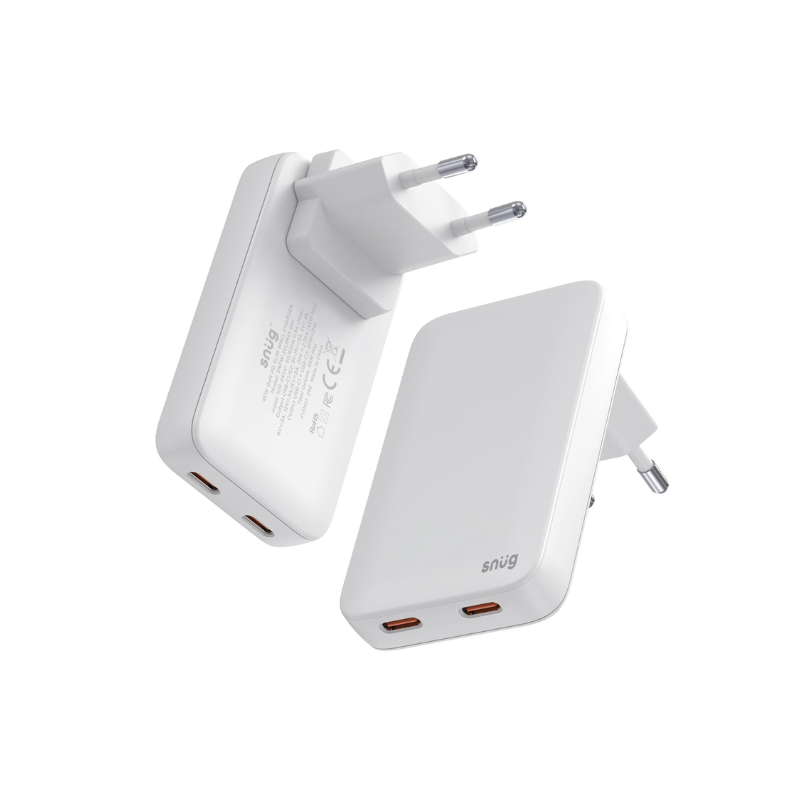 Snug 2 Port PD GaN Slim Wall Charger 65W - White - White