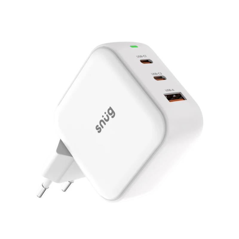 Snug 3 Port PD/USB GaN Wall Charger 65W - White - White