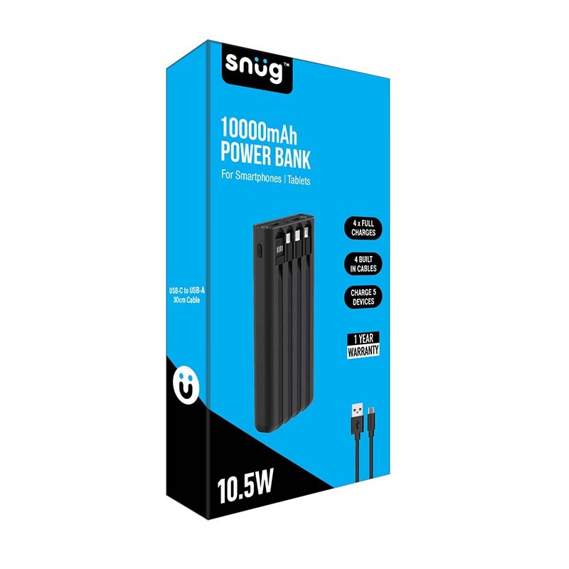 Snug 4 Cable 10 000mAh Powerbank - Black - Black