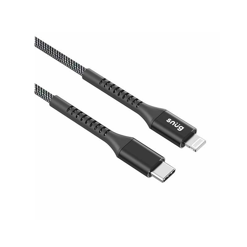 Snug 60W Type C To MFI Nylon Braided Cable 1.2M - Black / Silver - Silver/Black