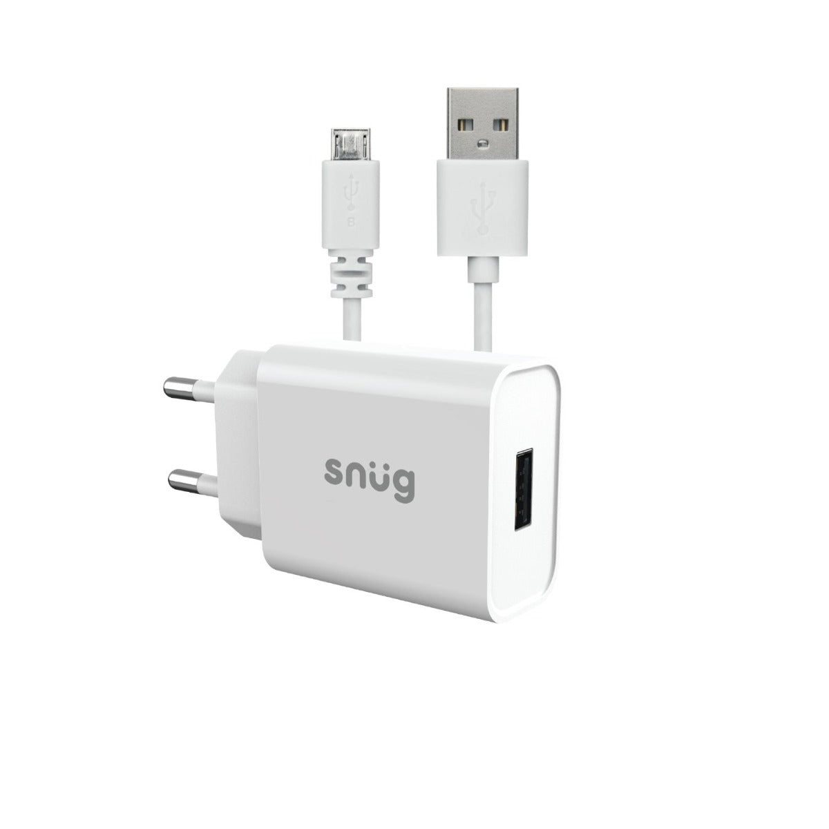 Snug Lite 1 Port 2.1A Wall Charger + Micro USB Cable - White - White