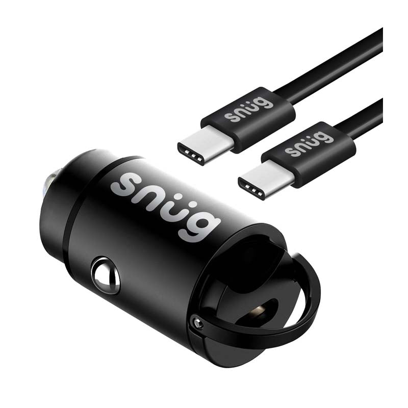 Snug Mini PD 30W Car Charger With Type C To Type C Cable - Black - Black