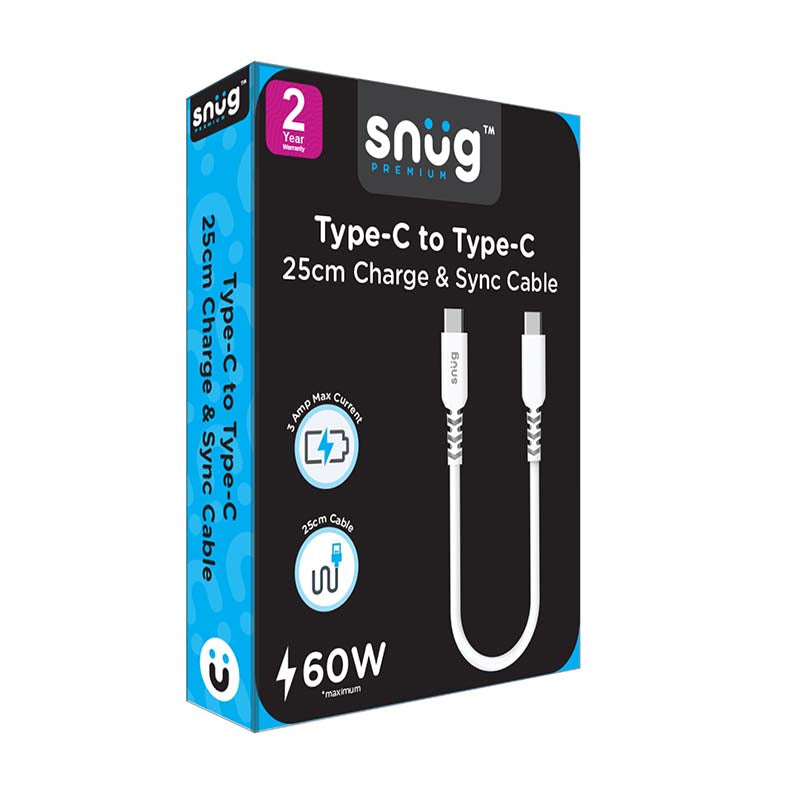 Snug Type C To Type C Cable 60W 25cm - White - White