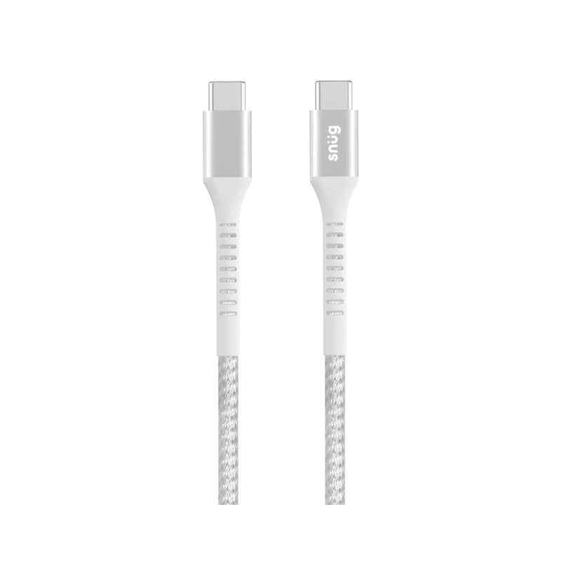 Snug Type-C To Type-C Nylon Braided Cable 60W 1.2 Metre - White/Silver - White