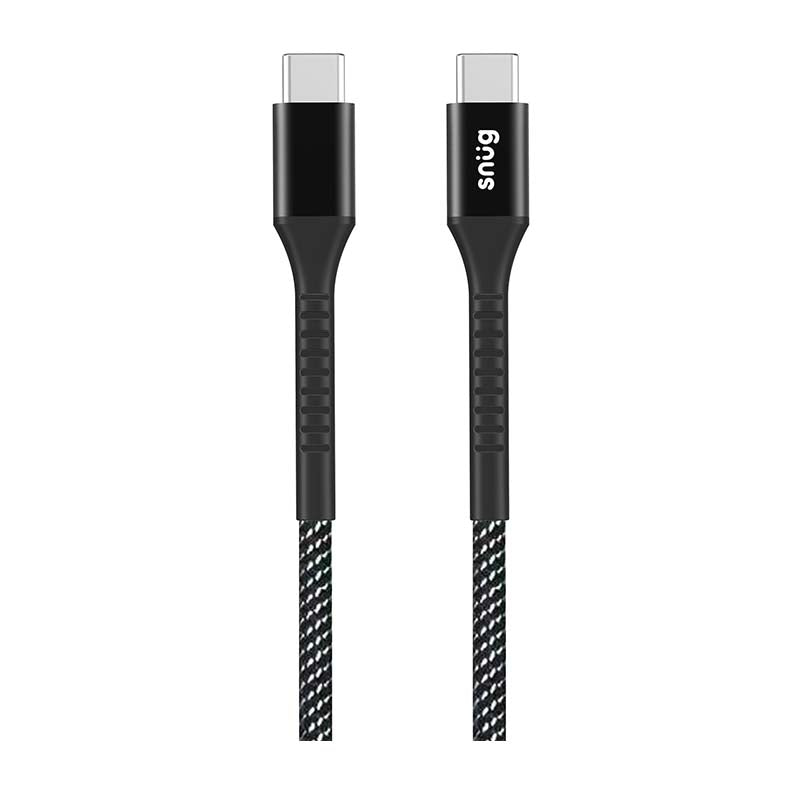 Snug Type C To Type C Nylon Braided Cable 60W 1.2m - Black / Silver - Silver/Black