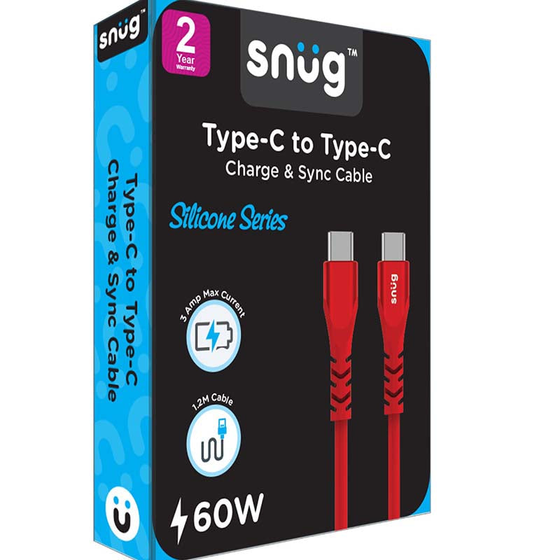 Snug Type C To Type C Silicone Cable 1.2m - Red