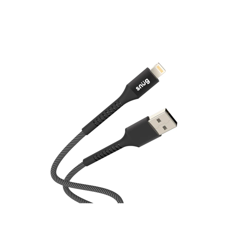 Snug USB To MFI Lightning Nylon Braid Cable 12W 1.2 Meter - Black/Silver - Black