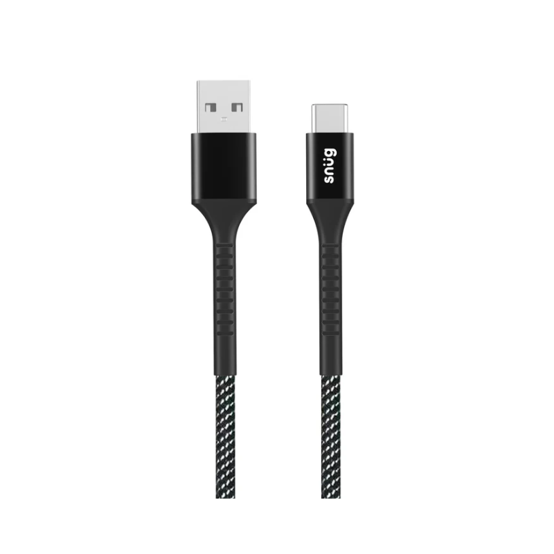 Snug USB To Type-C Nylon Braided Cable 10W - 1.2 Metre - Black/Silver - Black
