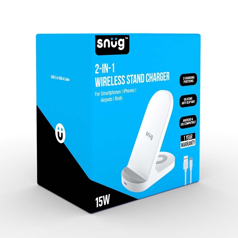 Snug Wireless 2-In-1 Stand Charger 15W - White - White