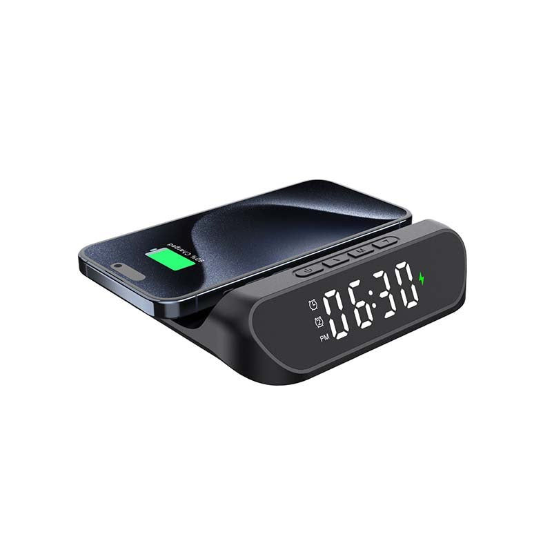 Snug Wireless Pad Charger With Clock 15W - Black - Black