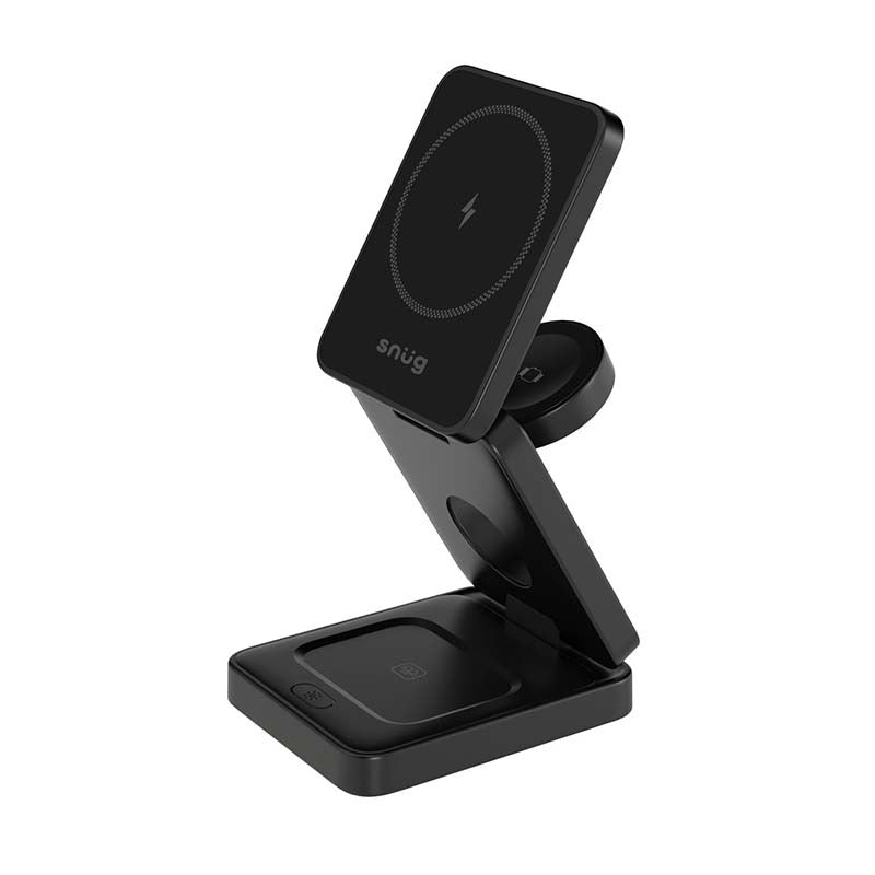 Snug 3-In-1 Magnetic Wireless Travel Charger 15W - Black