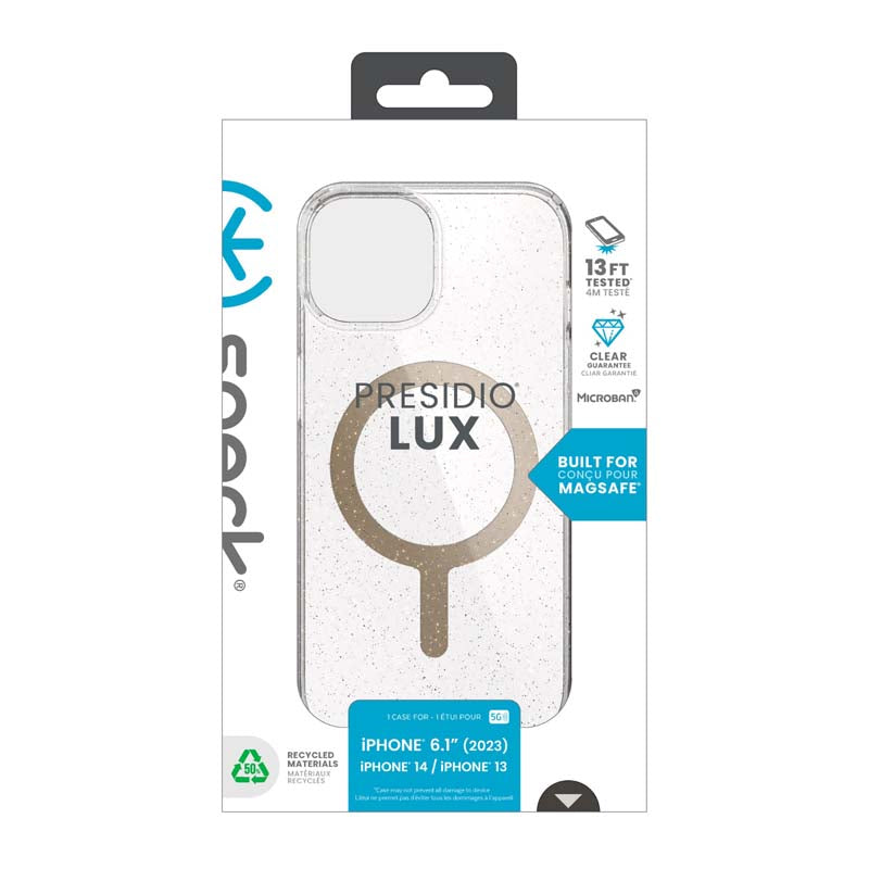 Speck Apple iPhone 15 Presidio Lux With Magsafe - Clear / Gold Glittr - Clear / Gold