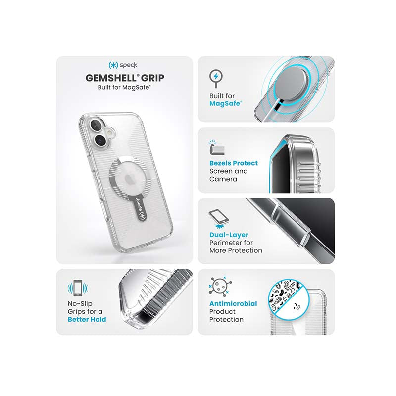 Speck Apple iPhone 16 Plus Gemshell Clear Grip Magsafe Case - Clear - Clear