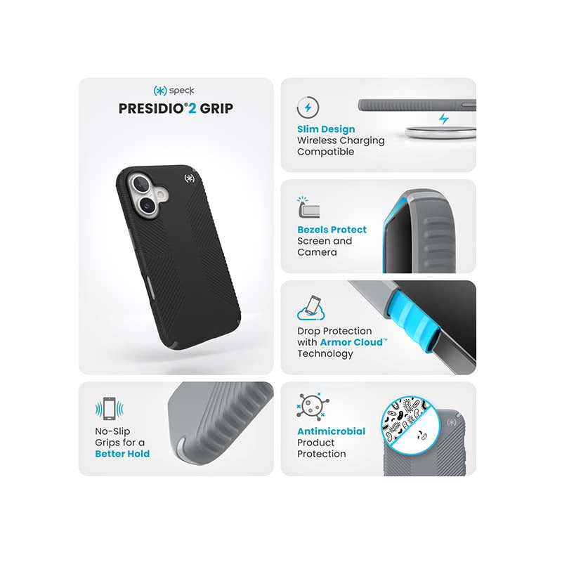 Speck Apple iPhone 16 Presidio Pro Grip Case - Black - Black