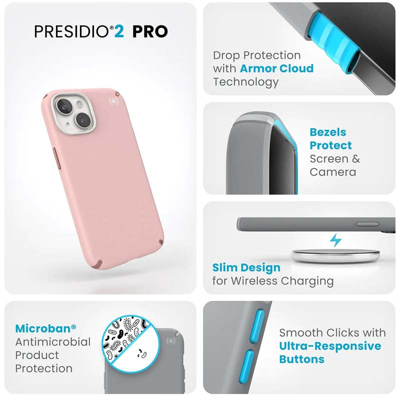 Speck Presidio2 Pro iPhone 15 Case - Pink / White