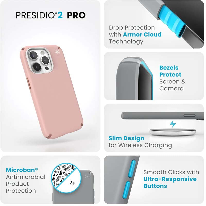 Speck Presidio2 Pro iPhone 15 Pro Case - Pink / White