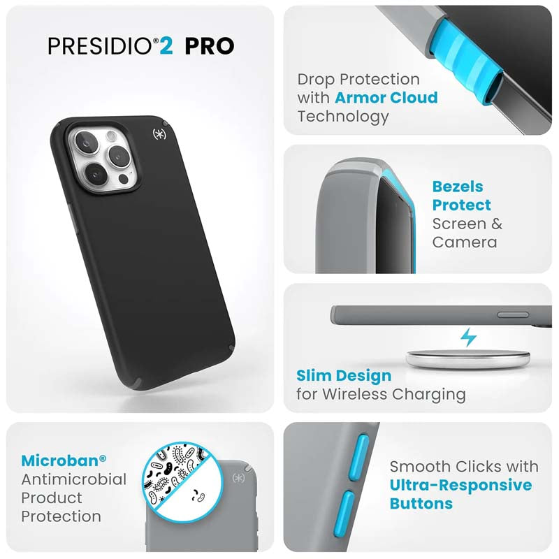 Speck Presidio2 Pro iPhone 15 Pro Max Case - Black / Grey