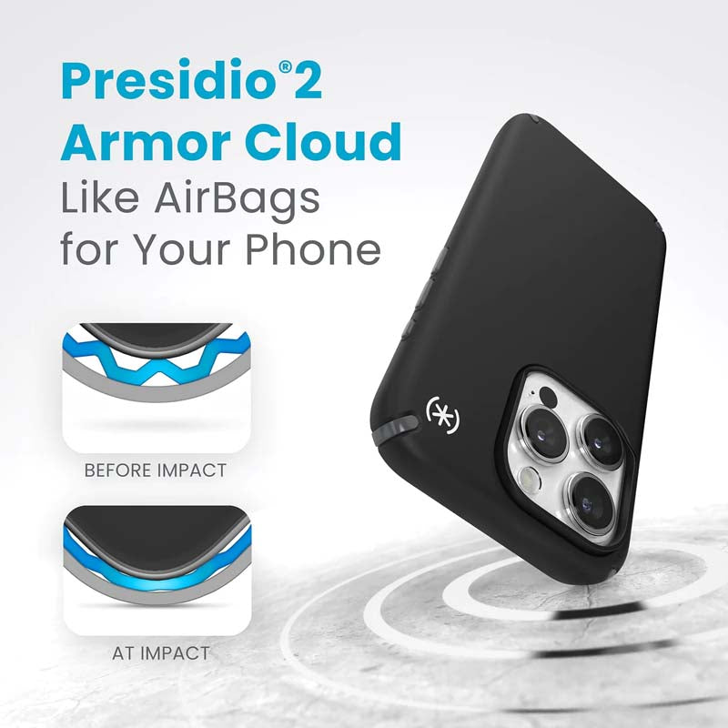 Speck Presidio2 Pro Magsafe iPhone 15 Pro Case - Black / Grey - Black/Grey