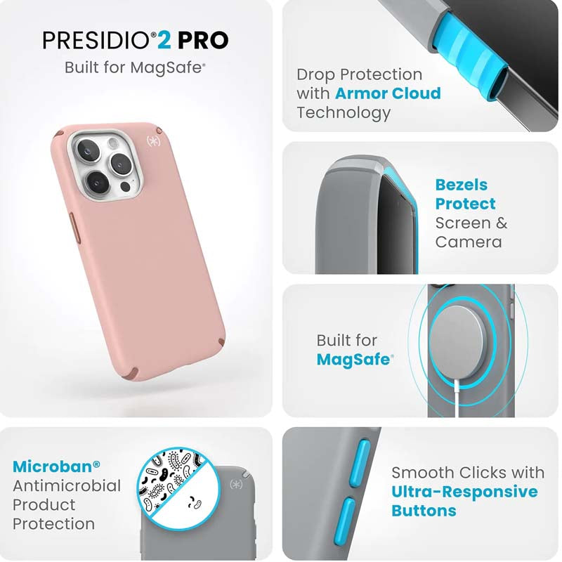 Speck Presidio2 Pro Magsafe iPhone 15 Pro Case - Pink / Rose - Pink