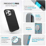 Speck Presidio2 Pro Magsafe iPhone 15 Pro Max Case - Black / Grey - Black/Grey