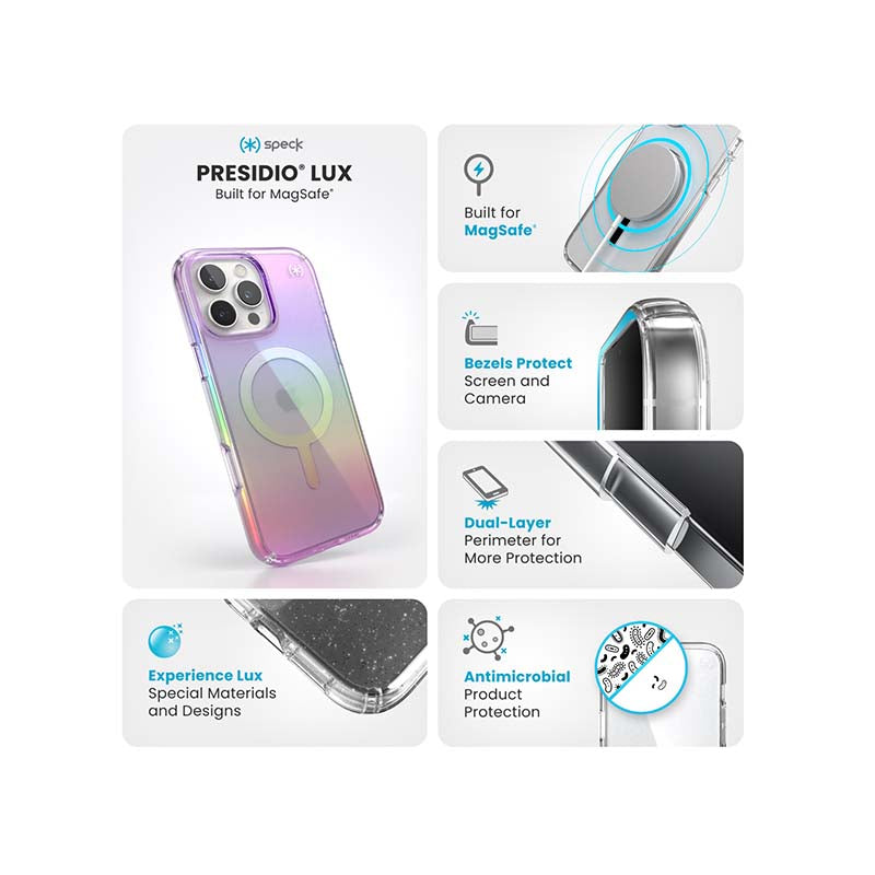 Speck Apple iPhone 16 Pro Max Presidio Lux Magsafe Case - Clear / Purple
