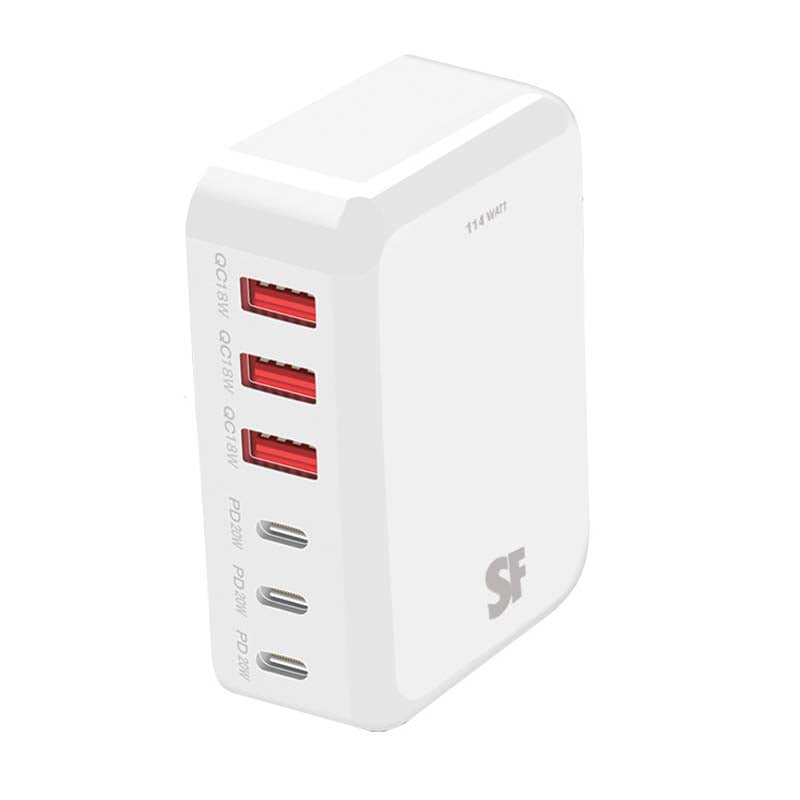 Supa Fly 114W 6 Port Smart Charging Station - White - White