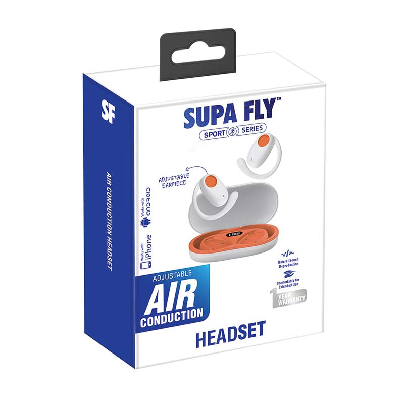 Supa Fly Air Conduction Earbuds with Ear Hook - White / Orange - White/Orange