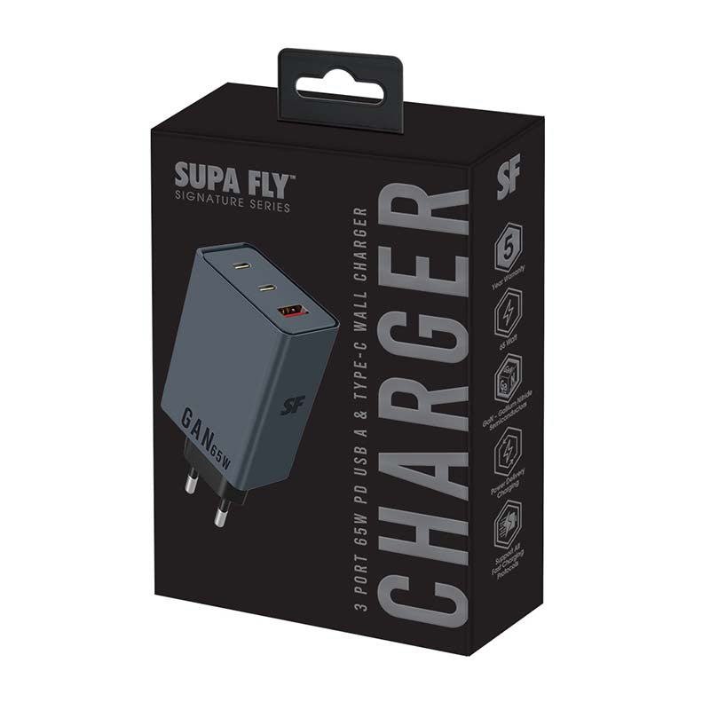 Supa Fly Signature Series Dual Type C & USB Wall Charger - Grey - Grey