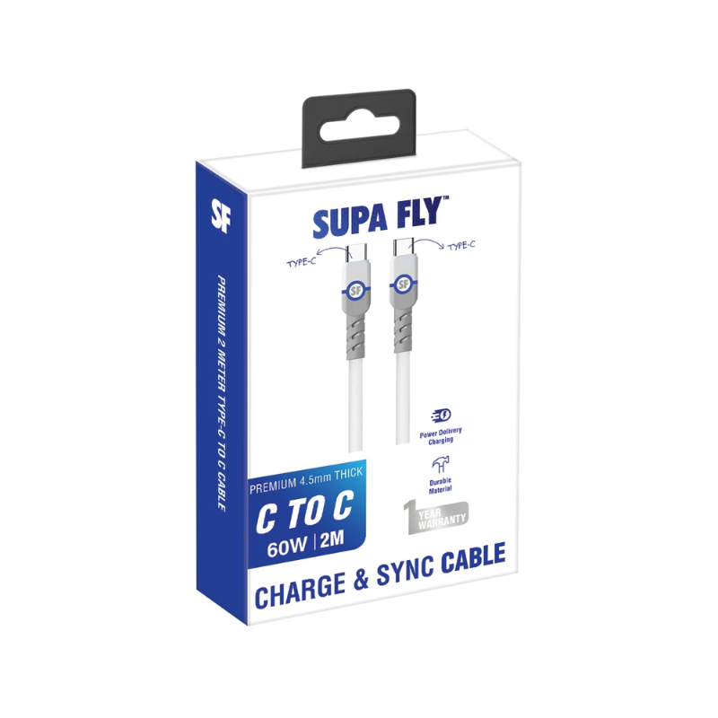 Supa Fly USB C to USB C Cable - White - White