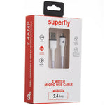 Superfly 2.4A Micro Usb 2M Cable - White - White