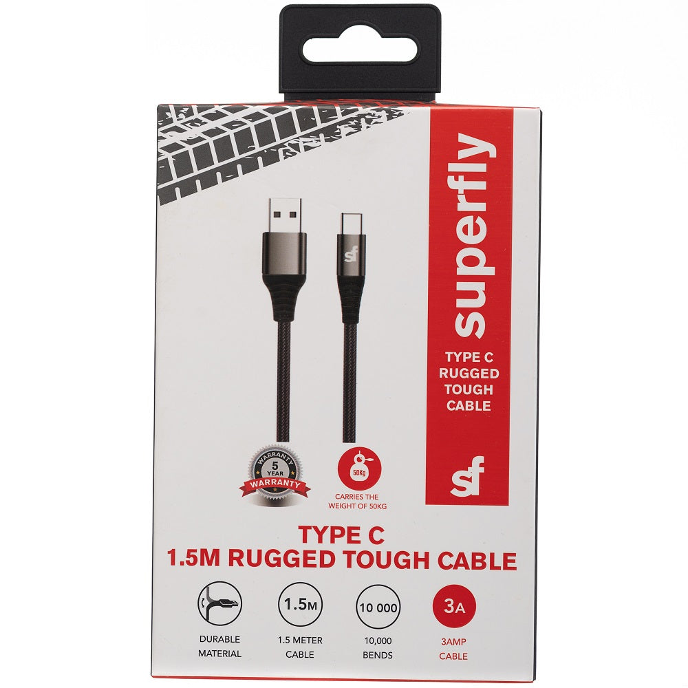 Superfly Tough Cable Type C 1.5M - Black - Black