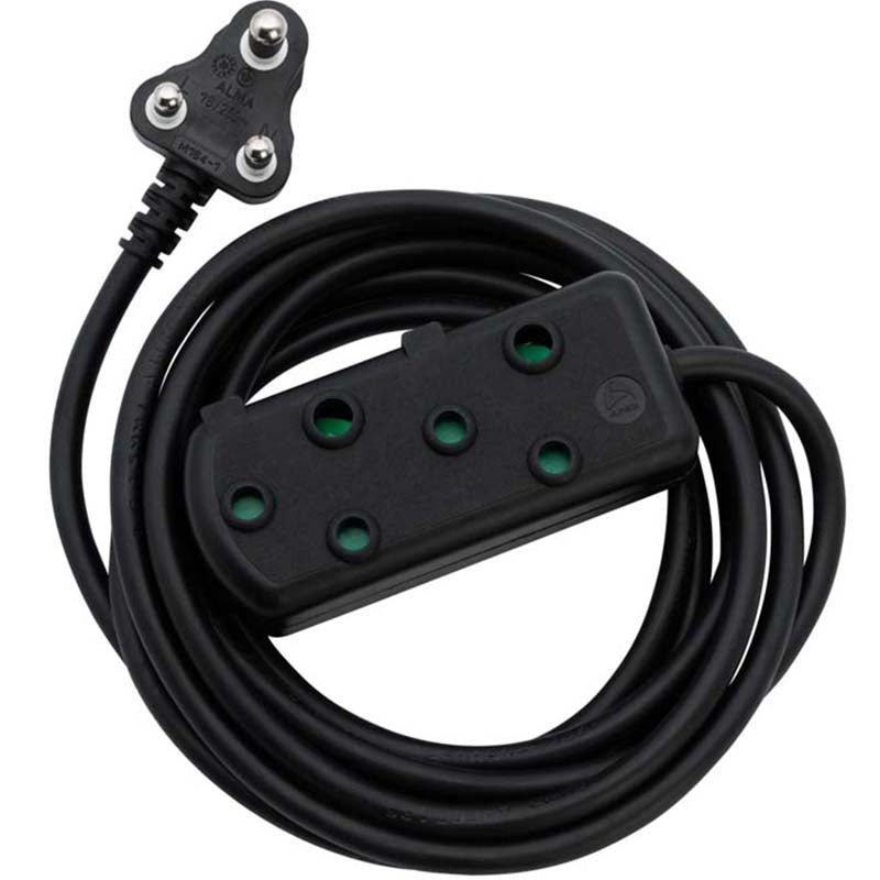 Switched 10m SBS Extension Cable/Cord/Lead Multiplug Light Duty - Black
