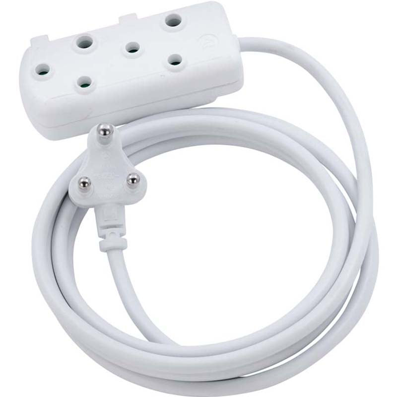 Switched 10m SBS Extension Cable/Cord/Lead Multiplug Light Duty - White