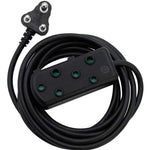 Switched 3m SBS Extension Cable/Cord/Lead Multiplug Light Duty - Black