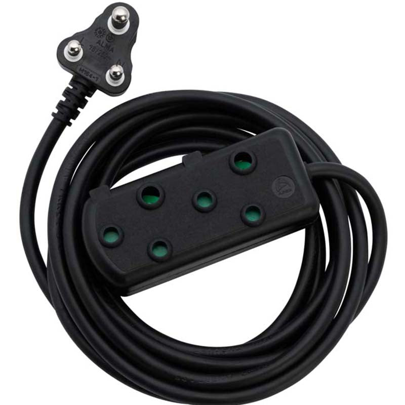 Switched 3m SBS Extension Cable/Cord/Lead Multiplug Light Duty - Black