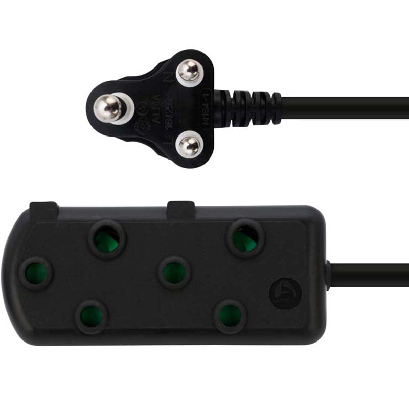 Switched 3m SBS Extension Cable/Cord/Lead Multiplug Light Duty - Black