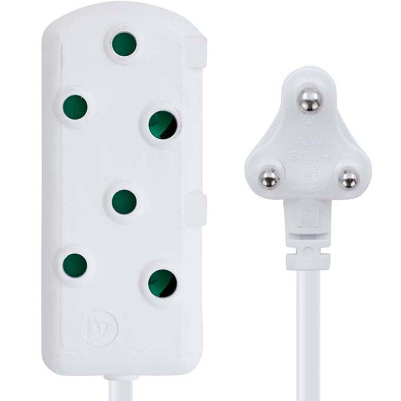 Switched 3m SBS Extension Cable/Cord/Lead Multiplug Light Duty - White