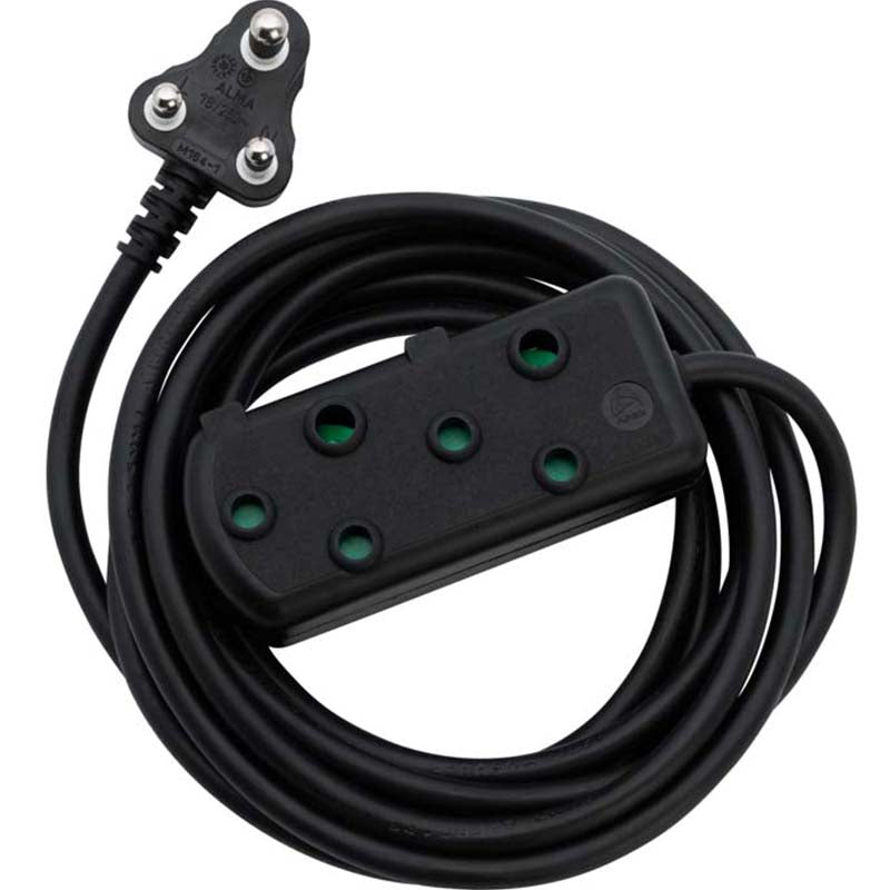Switched 5m SBS Extension Cable/Cord/Lead Multiplug Light Duty - Black