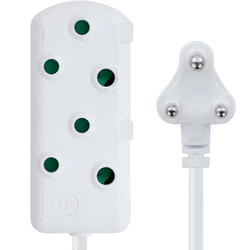 Switched 10m SBS Extension Cable/Cord/Lead Multiplug Heavy Duty - White