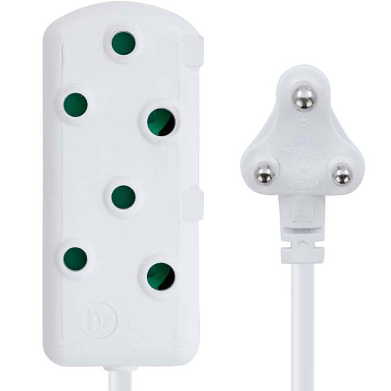 Switched 3m SBS Extension Cable/Cord/Lead Multiplug Heavy Duty - White