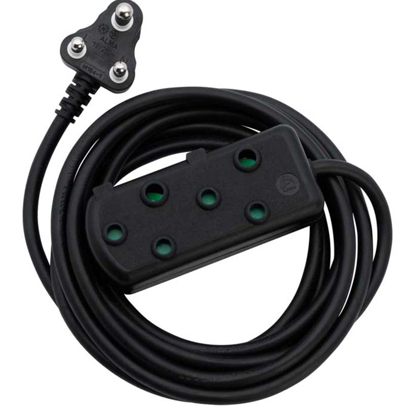Switched 10m SBS Extension Cable/Cord/Lead Multiplug Heavy Duty - Black