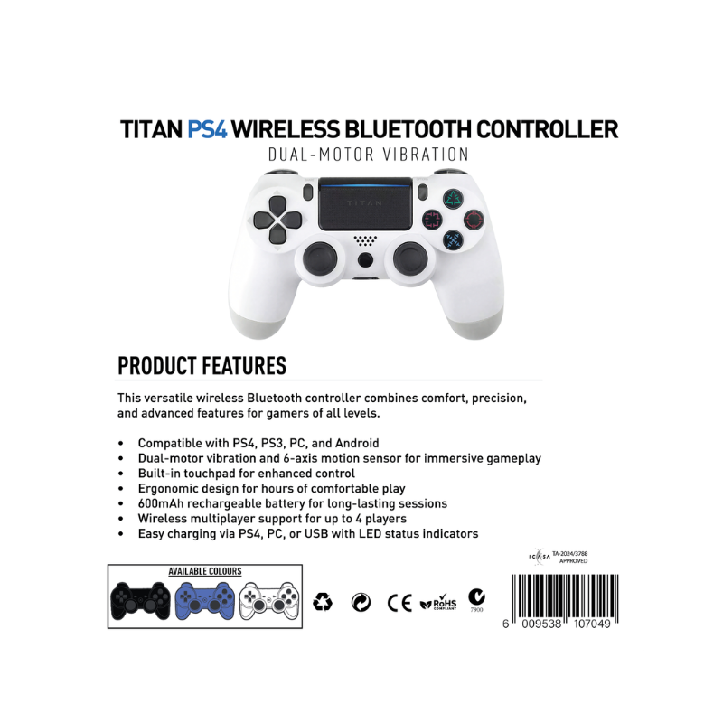 Titan Wireless BT Gaming Controller - Console White - White