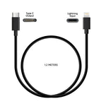 Toni Fast Charging Type C to Apple Lightning 1.2m Cable - Black