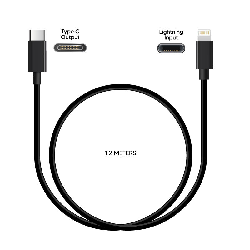 Toni Fast Charging Type C to Apple Lightning 1.2m Cable - Black - Black