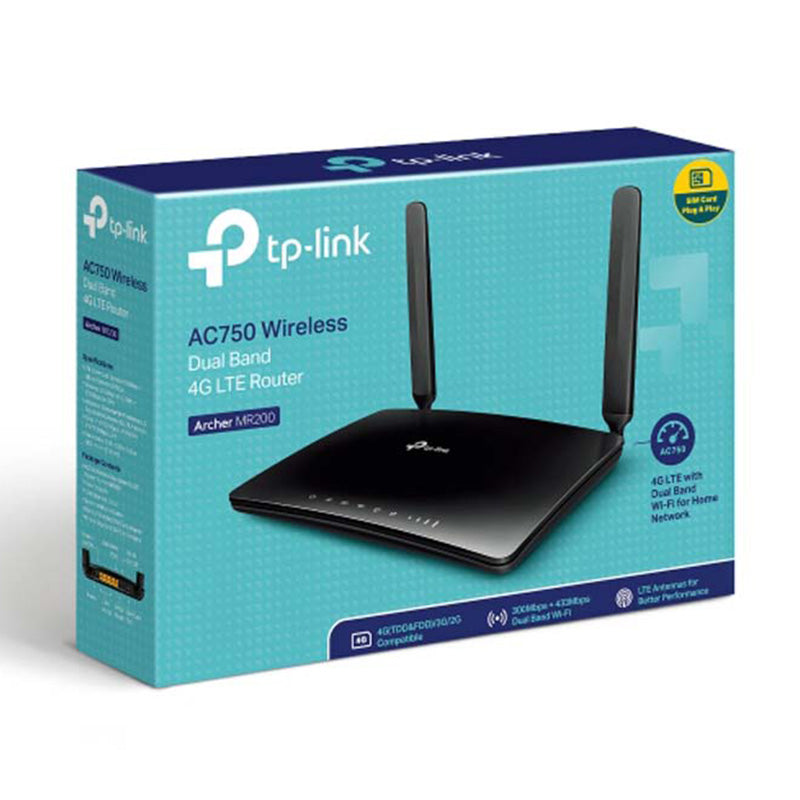 TP-Link Archer MR200 AC750 Wireless Dual Band 4G LTE Router - Black - Black
